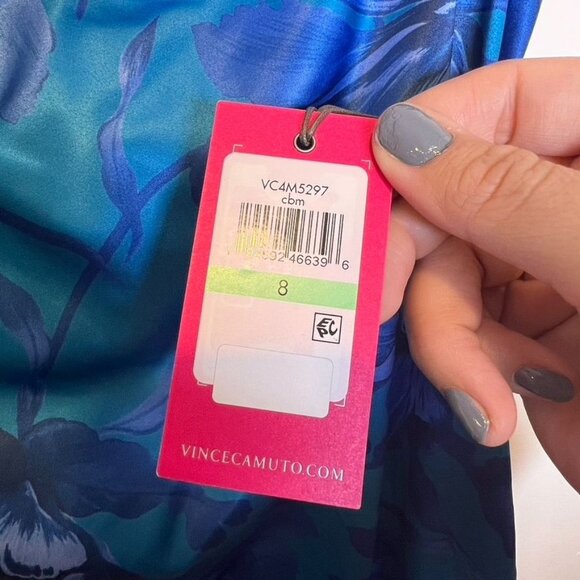 Vince Camuto Blue Floral Mock Neck One-Shoulder Gown Size 8 NWT - Picture 4 of 8